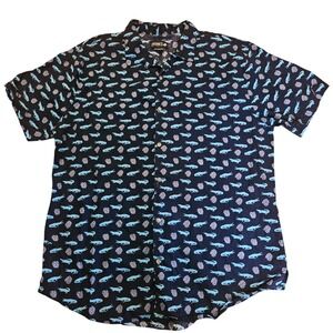 Trunks Surf & Swim Co Mens XXL Blue Crocodile Monstera Leaf Button Down Shirt